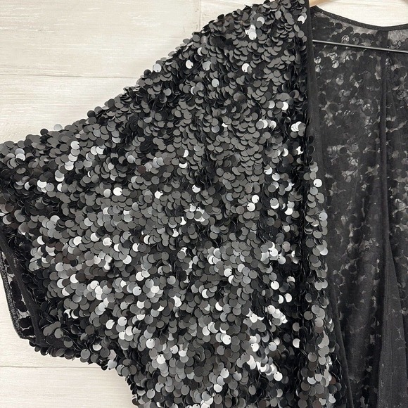 ASOS Sequin Top Jacket Women Size 2 Disc Embellished Black Short Sleeve Party - Picture 4 of 16